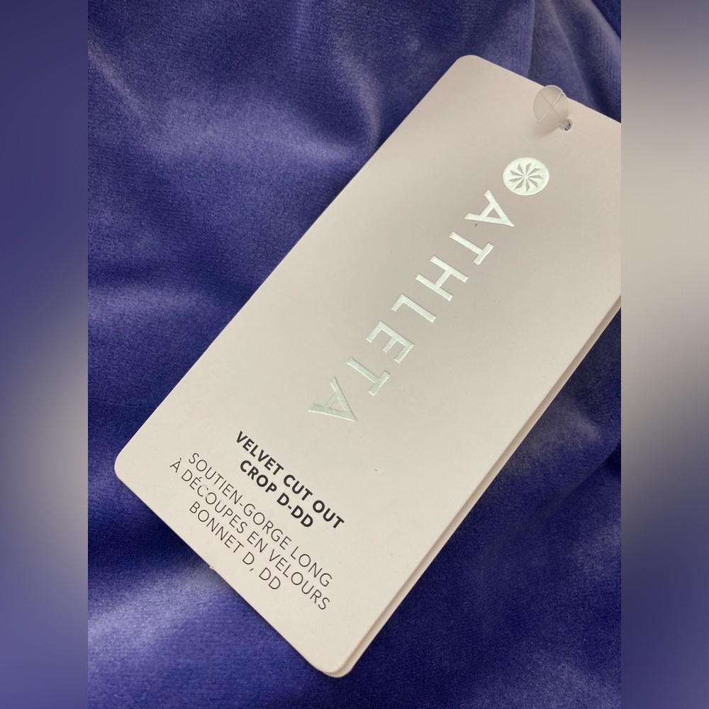 Athleta Velvet Cut Out Crop Top Sports Bra Velour Purple D-DD XL Extra Large - Picture 6 of 8